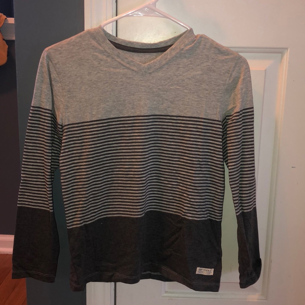 Gap kids boys long sleeve basic striped tee Gray